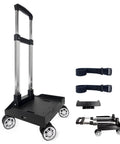 Foldable Aluminium Alloy Wheeled Backpack Trolley With Edge Guard Base And Four Spinner Wheels Luggage Cart With Luggage Strap