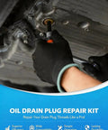 M15x1.5 Oil Drain Plug Thread Repair Tool Kit For Sump, Transmission, And Differential in use on a vehicle sump.