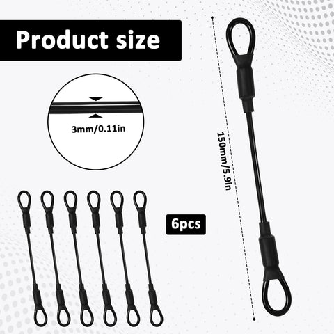 Heavy Duty Stainless Steel Wire Rope With PVC Coated Loop Ends, Built Tough Six Pack 5.9 Inch Braided Cable Lanyard Security Tether