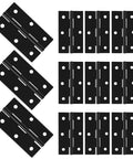 Rock Solid Black Butt Hinges Set of 12 For Interior Doors and Cabinetry flat steel design, showing six pairs in black finish.