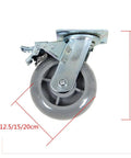 Badass Heavy Duty Silent Rubber Caster Wheels With Fixed Industrial Brakes, size 10cm with gray rubber tread and metal frame.