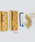 Slick Hidden Hydraulic Door Hinge Automatic Soft Close Buffer Damper Heavy Duty Rust Proof Gold Finish Three Piece Kit with screws and tools