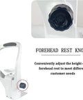Adjustable chin rest and forehead bracket knob for precise positioning during eye exams, made of durable plastic.