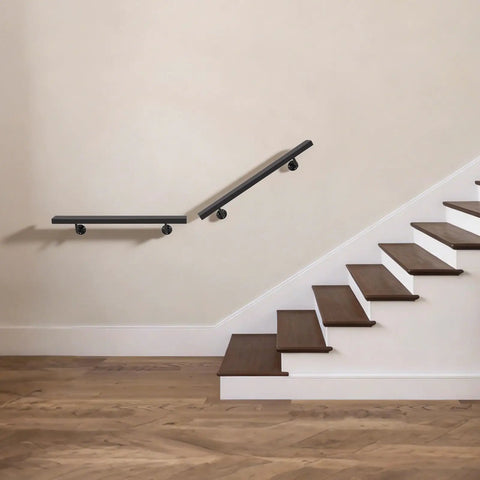 Built Like A Tank Wall Mounted Stair Handrail In Rustproof Stainless Steel And Sleek Black Finish Heavy Duty Safety Grab Bar for stairway support.