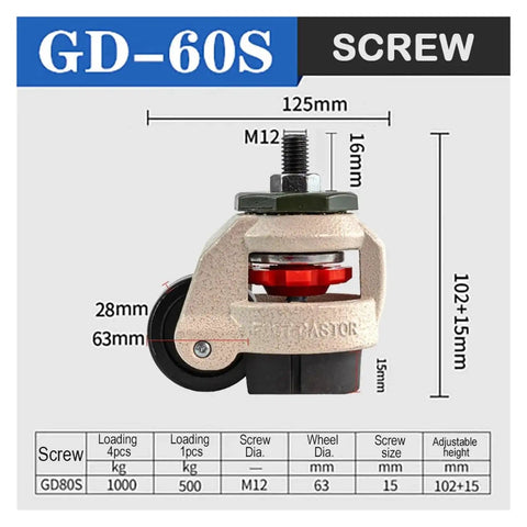 60S Leveling Caster Wheels Four Pack With Foot Adjust For Precise Leveling Nylon Casters With Aluminum Alloy Frame Ideal For Machinery Tables Cabinets And Heavy Duty Mobiles In Workshop Or Studio