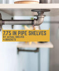 Hella Sturdy Industrial Pipe Shelf Brackets Six Inch Four Pack on wall, showcasing black steel pipe shelf support with rustic style.