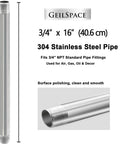 Tough As Nails Heavy Duty Stainless Steel Pipe Three Quarter Inch NPT, Sixteen Inches Long, Set Of Two, 304 Tubing Diagram
