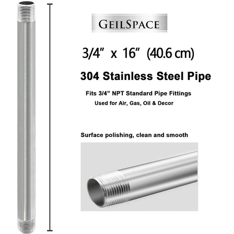 Tough As Nails Heavy Duty Stainless Steel Pipe Three Quarter Inch NPT, Sixteen Inches Long, Set Of Two, 304 Tubing Diagram
