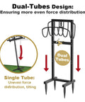 Built Tough Heavy Duty Outdoor Garden Hose Holder Freestanding Stand With Brass Faucet And Four Prongs, dual tubes design.
