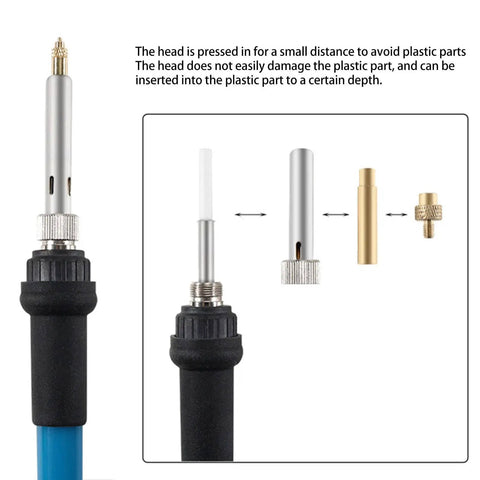 Soldering Iron Tips M8 Universal 936 Soldering Iron Head Heat Set Insert Tip Kit showing disassembled components and assembly process.