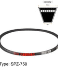 SPZ750 Drive V Belt With 750mm Pitch Length heavy duty rubber transmission belt shown in profile view, designed for industrial use.