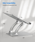 Ergonomic Adjustable Laptop Stand For Desk With Dual Foldable Riser And Heat Vent System shown in side view.