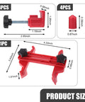 Badass Cam Engine Timing Tool Set With Nine Piece Anti Slip Sprocket Gear Lock Kit For Dead On Camshaft Alignment And Easy Auto Maintenance Universal Fit Red Color showing tool dimensions and setup.