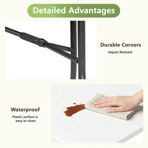 Heavy Duty 4ft Folding Table With Steel Legs, A Real Workhorse That Handles Up To 400 Lbs, showcasing durable corners and waterproof surface