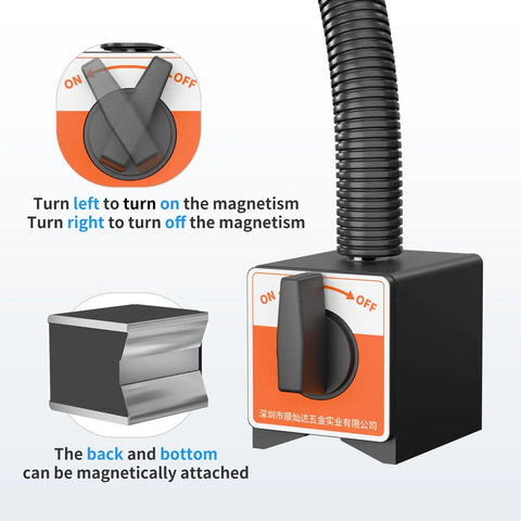 Hella Bright Led Machine Work Light With Rock Solid Magnetic Base and Flexible Gooseneck Shaft switch for adjusting magnetism.