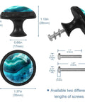 Slick Blue Marble Agate Cabinet Knobs 4 Pack Round Drawer Pulls With A Sleek Black Dresser Handle Base Straight Up Heavy Duty Kitchen Bath Hardware Featuring Solid Crystal Glass For Zero Sweat Install, dimensions shown.