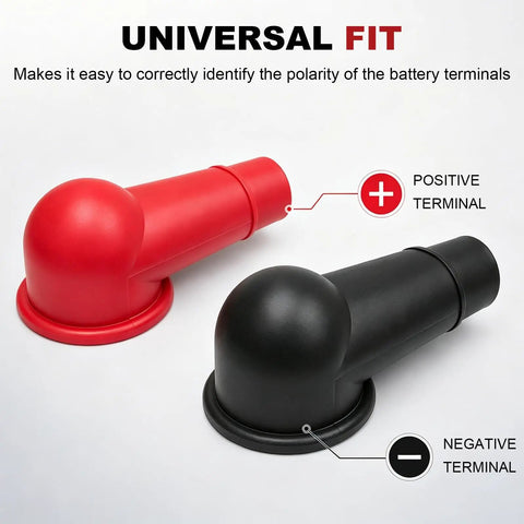 Beefy Side Post Battery Terminal Covers 2 Pack In Red Plus Black Heavy Duty Pvc Shield, showing positive and negative covers.