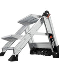 Jumbo Step Aluminum 2 Step Stool Ladder, lightweight and sturdy with a 375 pound duty rating, angled open position