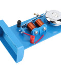 Hands On Electric Bell Demonstration Kit For Physics Classrooms Showcasing Magnetic Effect In A Vertical Design Ideal For Junior And Senior High School Labs Requires DC 3 To 6 Volts, blue base with wire coils and bell