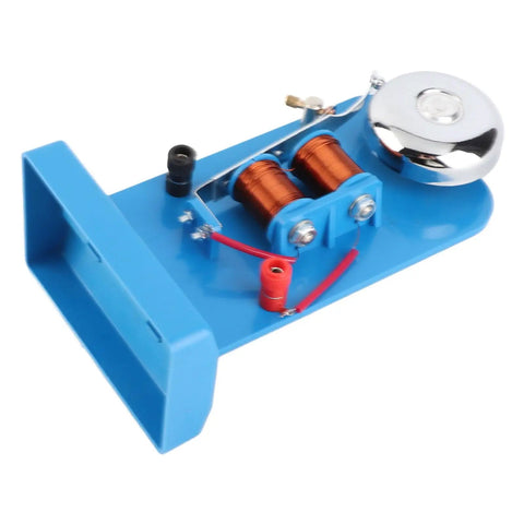 Hands On Electric Bell Demonstration Kit For Physics Classrooms Showcasing Magnetic Effect In A Vertical Design Ideal For Junior And Senior High School Labs Requires DC 3 To 6 Volts, blue base with wire coils and bell