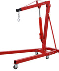 Heavy Duty Two Ton Folding Engine Hoist Cherry Picker Shop Crane with hydraulic lift and red steel frame, featuring smooth rolling casters.
