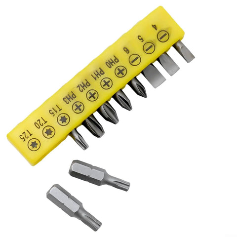 Get This Cool 10 Piece Screwdriver Bit Set With Hex Shank For All Your Power Tool Needs Plus Nut Drivers For Philips Slotted Torx And Square Bits To Fix Everything Around The House Like A Pro Today. Yellow 10-piece hex shank screwdriver bit set with Philips, slotted, Torx, square, and nut driver bits