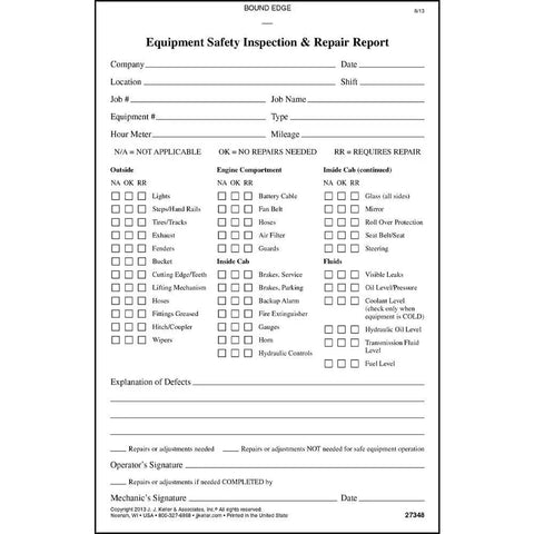 Equipment Safety Inspection Report Book With Thirty Six Point Checklist For Utility Trucks Keeps Your Fleet Road Ready While Tracking Fixes Slick One Hundred Pack Includes Extra Note Space For Fast Daily Setup And No Sweat Maintenance Workflow