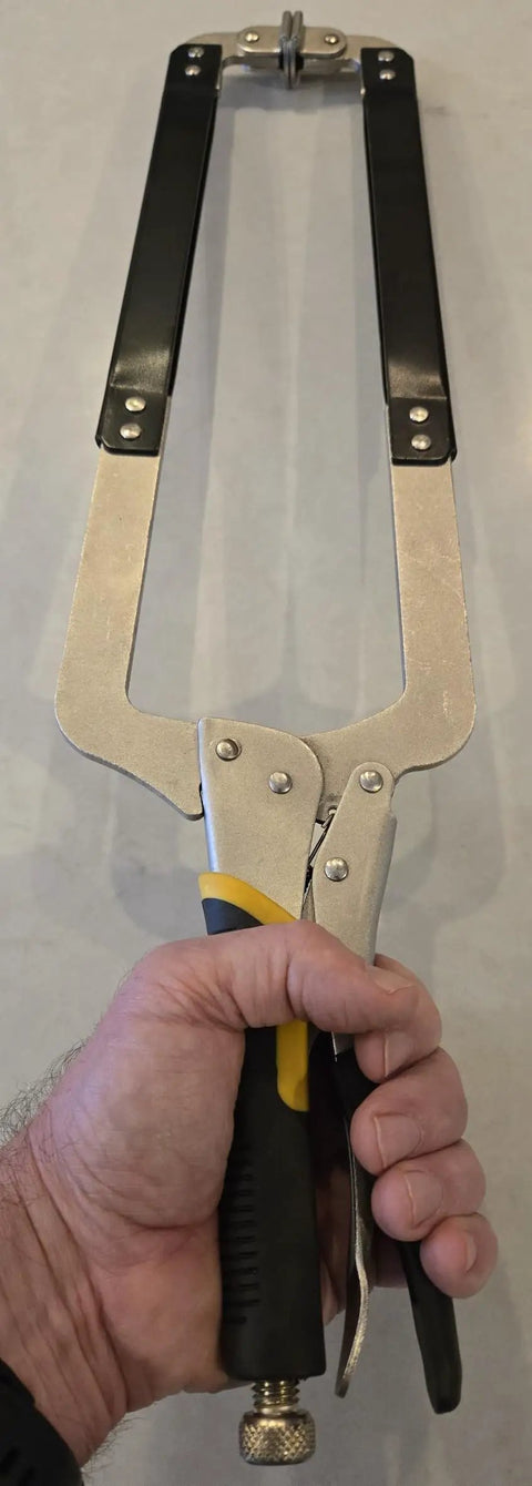 Heavy Duty 22 Inch Locking C Clamp With Swivel Pads For Woodworking And Welding Projects One Hand Operation Easy Release And Secure Soft Rubber Grip Durable Alloy Steel Construction For Long Lasting Use, held open