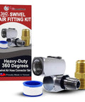 Air Compressor Swivel Connector Kit With 360 Degree Quick Connect Fittings, 1/4 NPT Male Adapter, Teflon Tape, Leak Free Connections