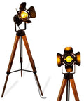 Vintage Black Wood Tripod Floor Lamp With Adjustable Height And Tilt Industrial Metal Nautical Style E26 Standing Corner Light