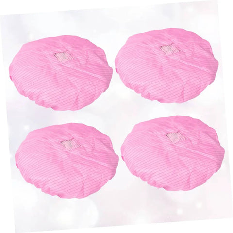 Eight Pack Hot Pink Anti Static Mesh Work Caps With Hella Breathable Mesh Panels Tough Reusable Polyester Build, view of four caps.