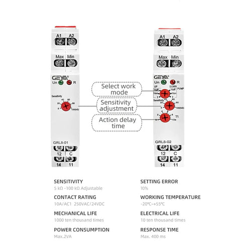 Two Or One Level Control Mode Liquid Timer Relay With Sensor 1SPDT Output Adjustable Delay 0.1 To 10 Seconds Sensor Sensitivity 5K To 100K