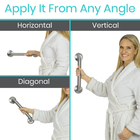 Person demonstrating Grab Bar For Showers You Can Trust, Antislip Handrail For Seniors in horizontal, vertical, diagonal positions