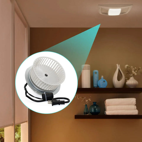 Replacement Motor Assembly For QT100 And QT110 Series Fans Compatible With 0696B000 shown installed in bathroom setting