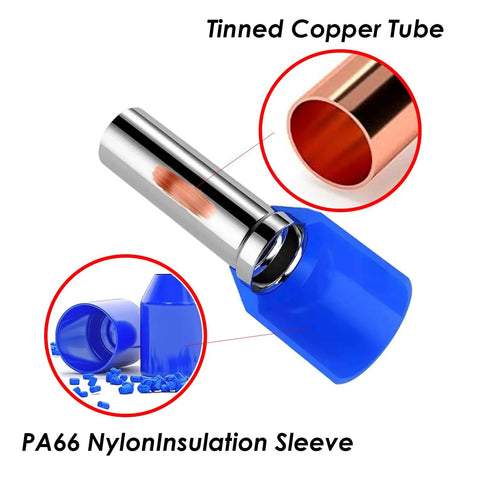 Assorted Wire Ferrules And Terminals Kit For AWG 22 To 10, with insulated copper crimp connectors, durable nylon insulation, and tin plated copper