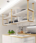 Industrial Ceiling Shelf With White Wood Planks And Iron Brackets Retro Kitchen Bar Shelving Overhead Storage Rack Plant Stand
