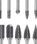 10 Piece Pro Grade Heavy Duty Carbide Burr Set For Die Grinder Bits With Quarter Inch Shank And Half Inch And Quarter Inch Head Diameters