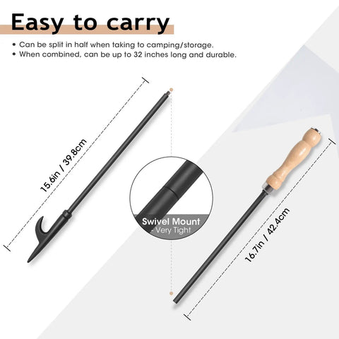 32 Inch Heavy Duty Campfire Poker With Wooden Handle For Fire Pit Outdoors Or Indoors Camping Fireplace Bonfires Rust Resistant