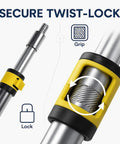 Close-up of telescopic extension pole 3 ft aluminum alloy with flip lock, showing secure twist-lock mechanism and grip.