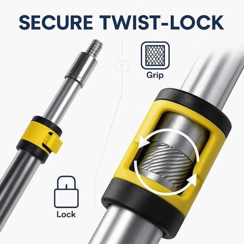 Close-up of telescopic extension pole 3 ft aluminum alloy with flip lock, showing secure twist-lock mechanism and grip.