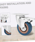 Four Piece Heavy Duty Swivel Caster Wheel Set With Threaded Stem And Retractable Furniture Rollers Built Tough, close-up of a caster with installation hardware.