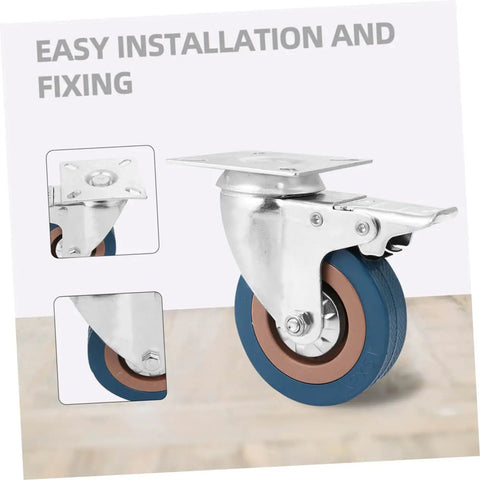 Four Piece Heavy Duty Swivel Caster Wheel Set With Threaded Stem And Retractable Furniture Rollers Built Tough, close-up of a caster with installation hardware.