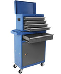 Blue Large Rolling Tool Chest With 5 Drawers On Wheels Detachable Top Box 2 In 1 Tool Cabinet Includes Organizer Bins Gray