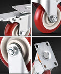 Heavy Duty Rubber Castor Wheels With Brakes Pack Of Four showing sturdy metal hub, red rubber tread, and locking mechanism.