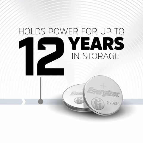 Heavy Hitters Cr2032 3V Lithium Coin Batteries 10 Pack with 12 year shelf life, two silver coin cells displayed.