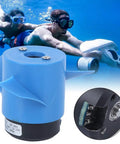 Beefy 12Kg Thrust RC Underwater Thruster With 60mm Propeller 6000 RPM, blue thruster in foreground, divers in background.