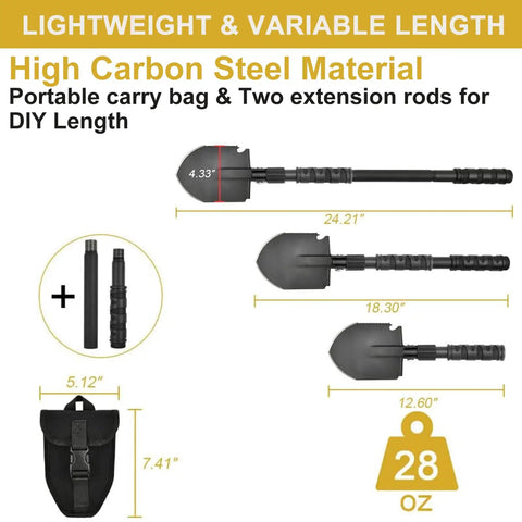 Folding Shovel With Pickaxe And Multi Tool Saw, Whistle, Compass And Bottle Opener, High Carbon Steel, 24 Inch Off Road Emergency Shovel