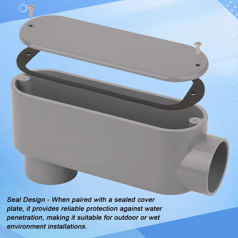 2 Pack 1-1/2 Inch Rigid PVC Conduit Body Type LB Slip X Slip With Cover And Gasket Gray, durable for 90-degree turns, indoor outdoor use