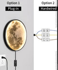 Comparison of plug-in and hardwired setup for Dimmable Moon Wall Sconce With Remote, Plug-In LED Wall Light, 9.5 Inch Black Indoor Wall Lamp.