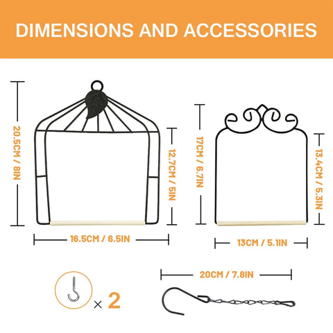 Dimensions of Outdoor Bird Swing With Metal Frame And Wooden Dowel Perch For Finches And Hummingbirds, Rust Resistant Durable Two Pack.